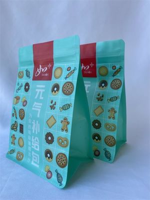 Logotipo de encargo impreso de las bolsas de plástico de la parte inferior plana de Mylar para los bocadillos