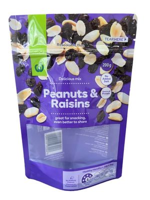 Bolsas de pie impresas a medida con ventanas transparentes para envases de alimentos secos