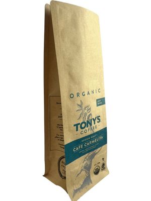 Bolso de embalaje de café de papel impreso industrial con fondo plano