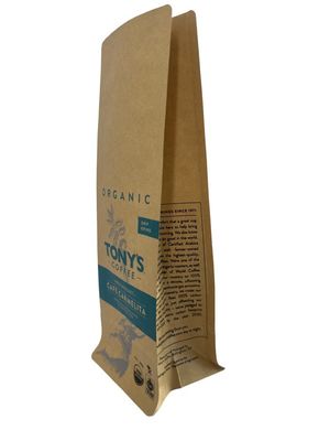 Bolso de embalaje de café de papel impreso industrial con fondo plano