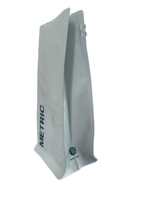 Bolso de embalaje de café de papel kraft blanco con fondo plano y barniz de Matt