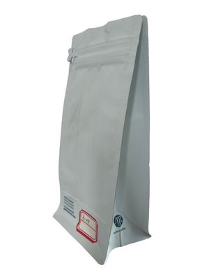 Bolso de embalaje de café de papel kraft blanco con fondo plano y barniz de Matt