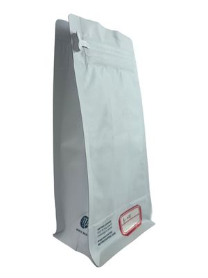 Bolso de embalaje de café de papel kraft blanco con fondo plano y barniz de Matt