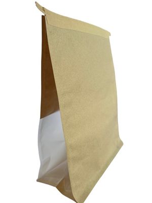 Papel marrón de bajo olor Bolsa de fondo plana con ventana personalizada y corbata de hojalata