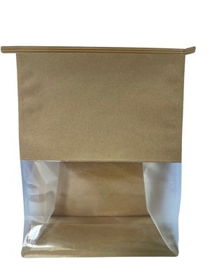 Papel marrón de bajo olor Bolsa de fondo plana con ventana personalizada y corbata de hojalata